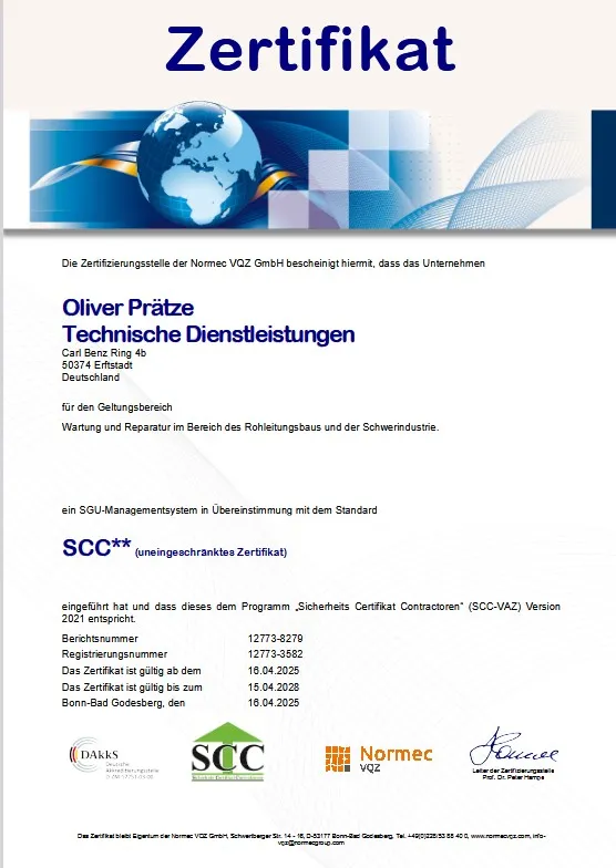 MOSTechServ -  Industrieller, Wartung & Instandhaltung Service -  Zertifikat